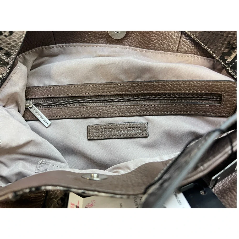 BCBGMAXAZRIA Hobo Bag Womens NS Mink New Leather Snakeskin Embossed EOR209BZ-201